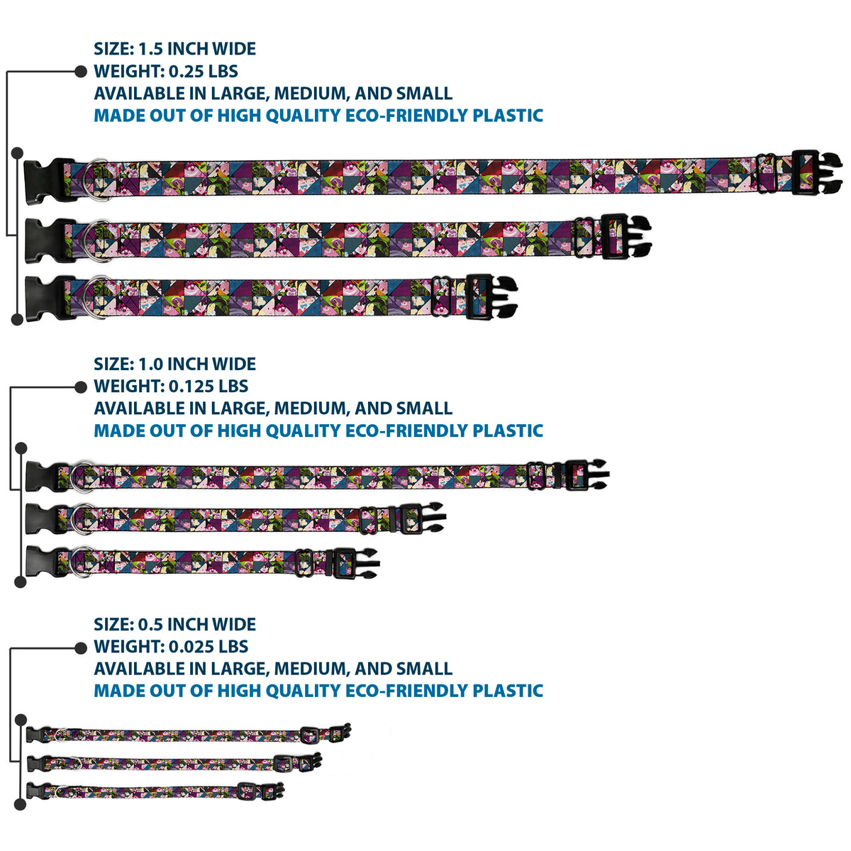 Plastic Clip Collar - Alice in Wonderland Kaleidoscope Scenes Dog Collars Plastic Clip Side Release Disney