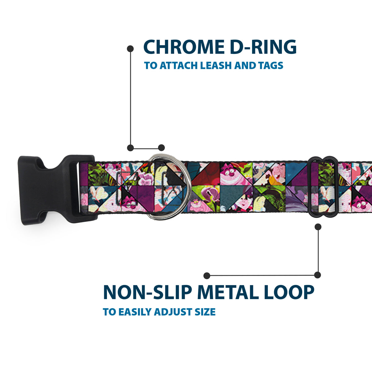 Plastic Clip Collar - Alice in Wonderland Kaleidoscope Scenes Dog Collars Plastic Clip Side Release Disney