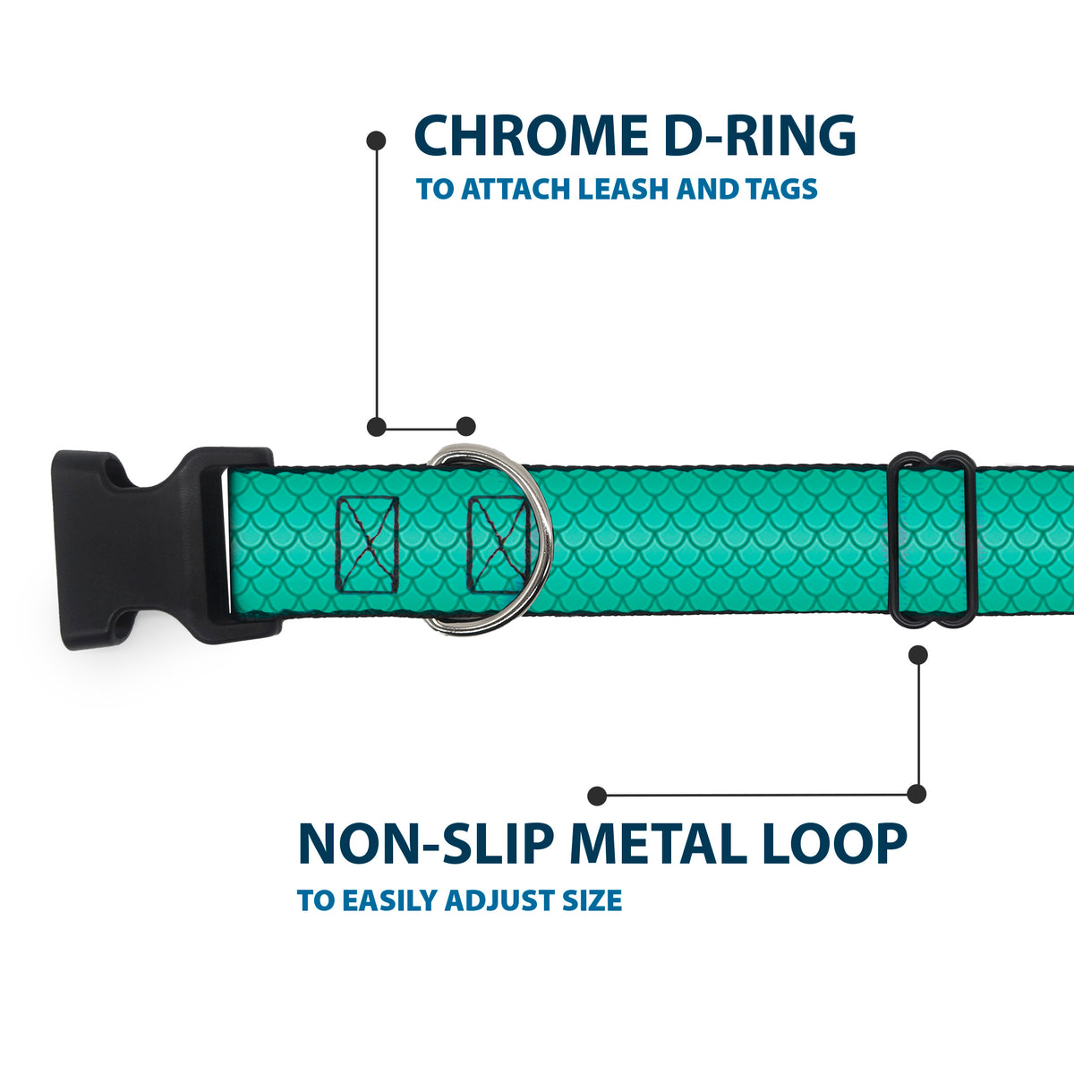 Plastic Clip Collar - Ariel's Scales Turquoise Blues Dog Collars Plastic Clip Side Release Disney