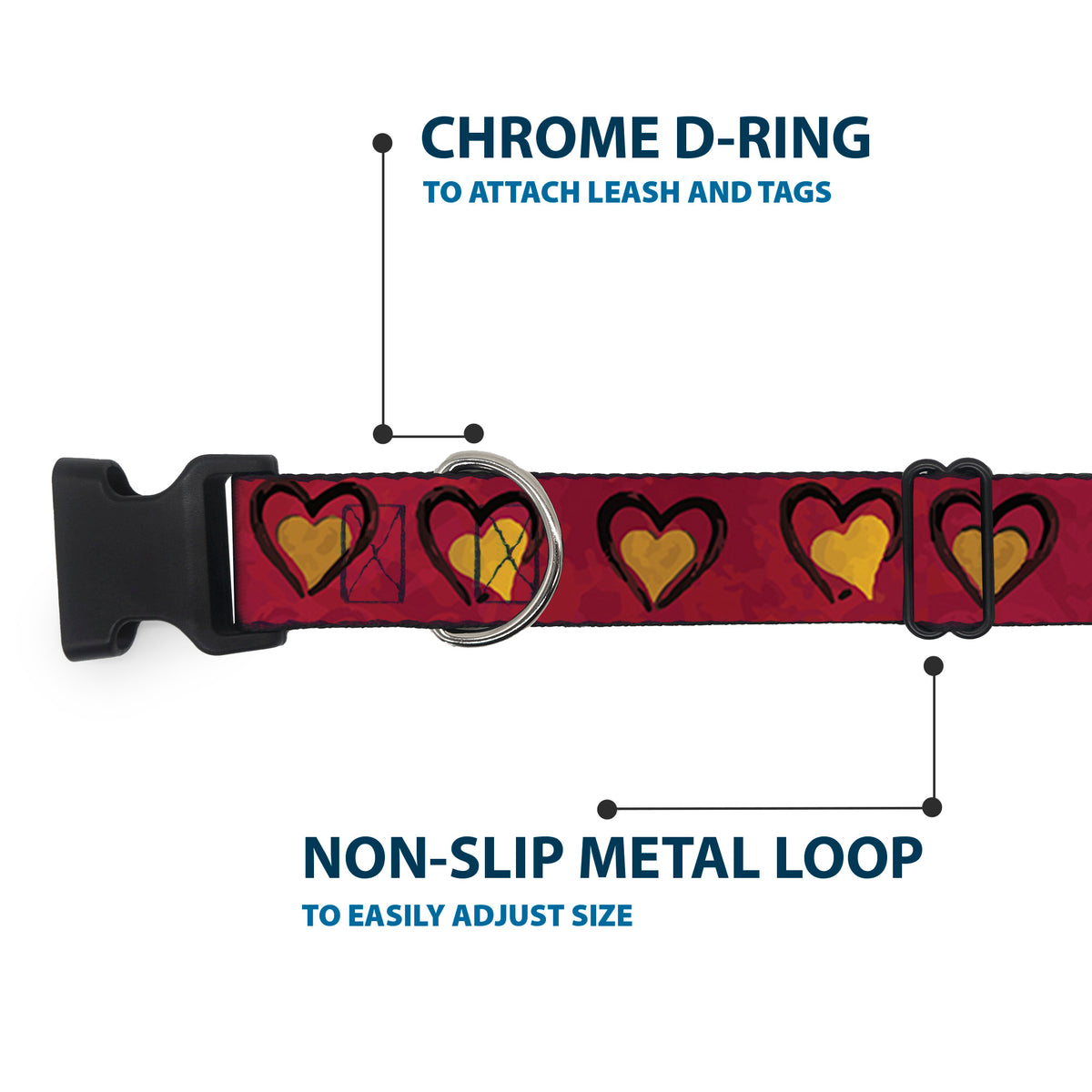 Plastic Clip Collar - Alice in Wonderland Queen's Hearts Reds/Black/Gold Dog Collars Plastic Clip Side Release Disney