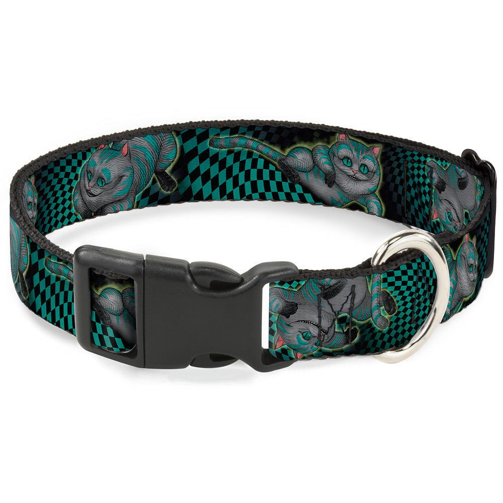 Plastic Clip Collar - Cheshire Cat 4-Poses Checkers Teal/Black Dog Collars Plastic Clip Side Release Disney