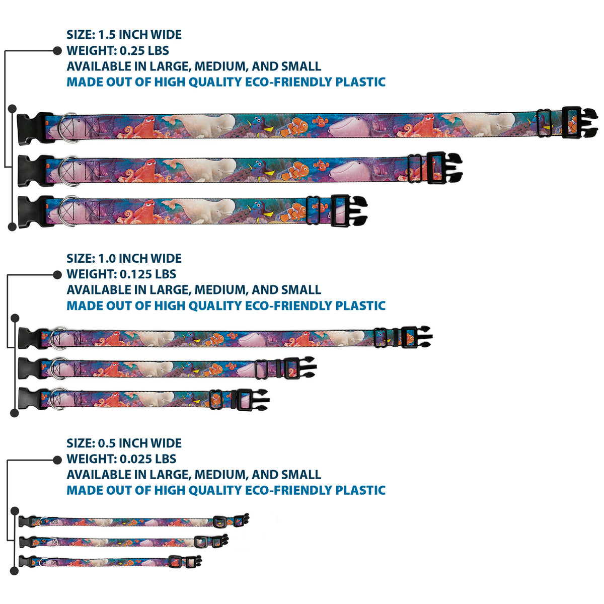 Plastic Clip Collar - Dory & 5-Friends Under the Sea Dog Collars Plastic Clip Side Release Disney