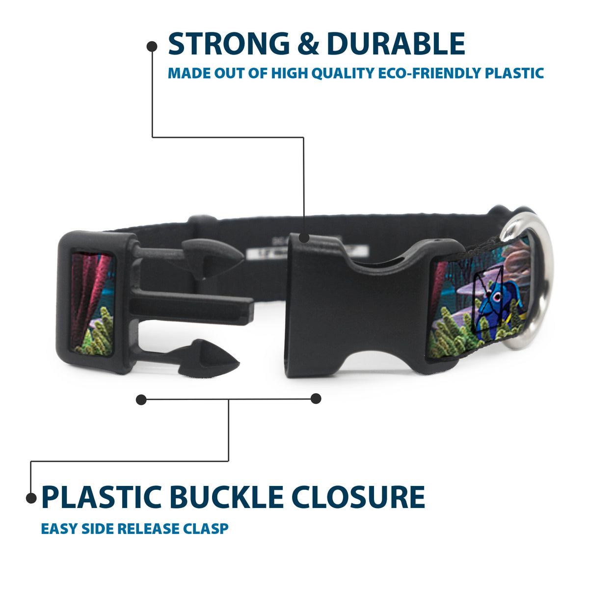 Plastic Clip Collar - Dory 4-Hiding Poses Under the Sea Dog Collars Plastic Clip Side Release Disney