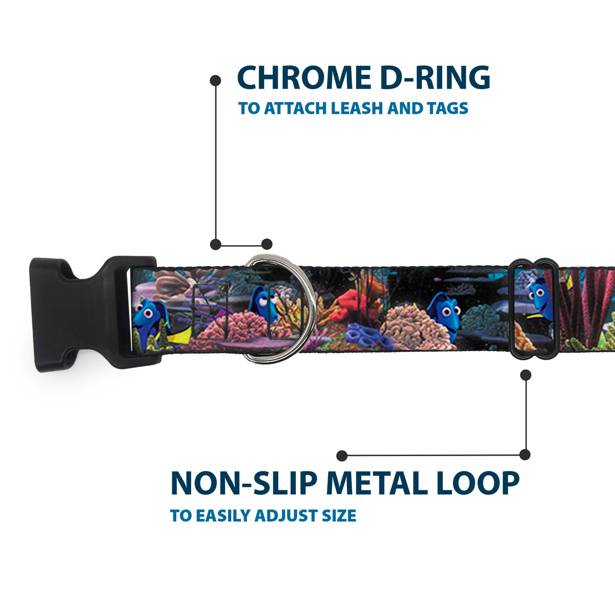Plastic Clip Collar - Dory 4-Hiding Poses Under the Sea Dog Collars Plastic Clip Side Release Disney