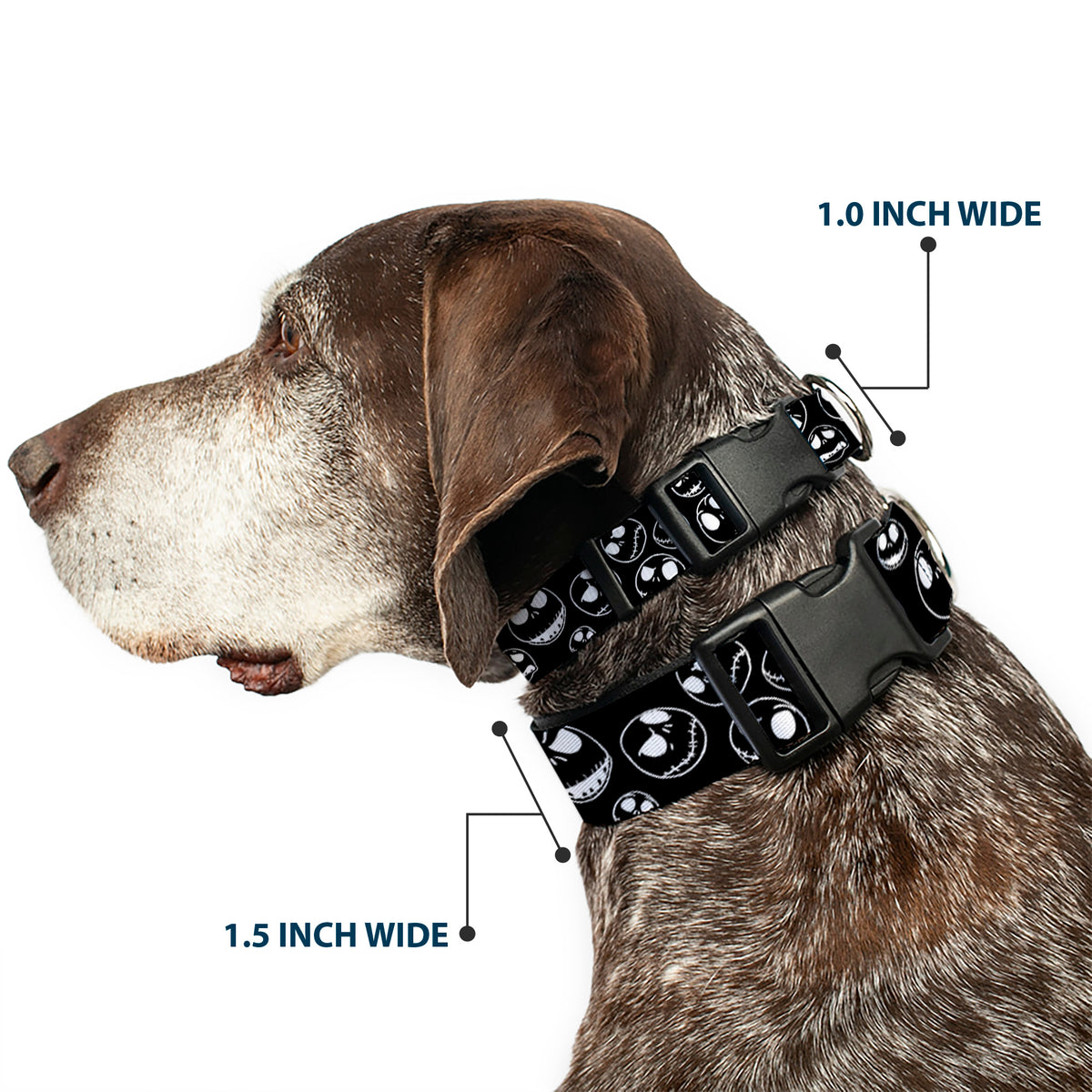 Plastic Clip Collar - Jack Outline Expressions Scattered Black/White Dog Collars Plastic Clip Side Release Disney