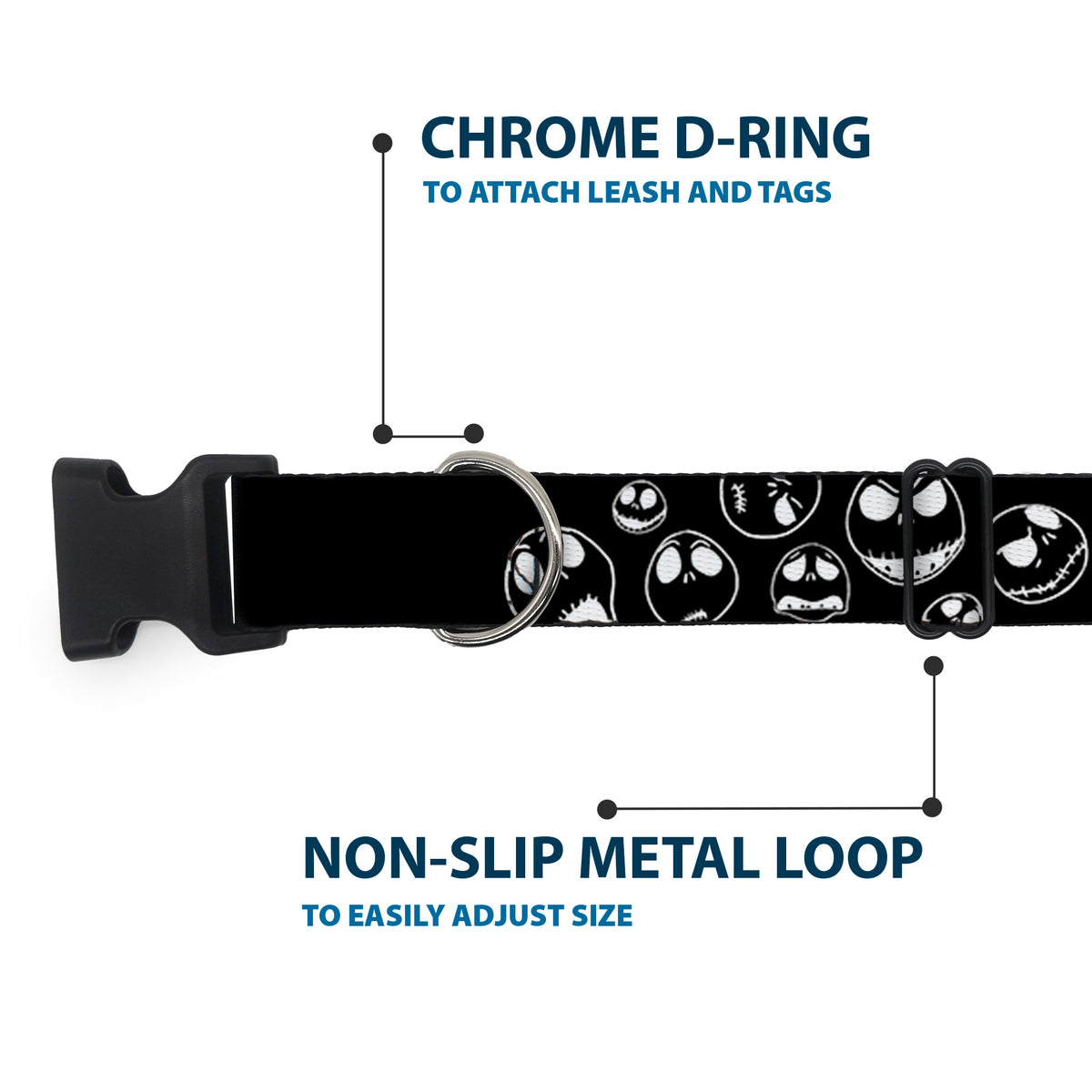 Plastic Clip Collar - Jack Outline Expressions Scattered Black/White Dog Collars Plastic Clip Side Release Disney