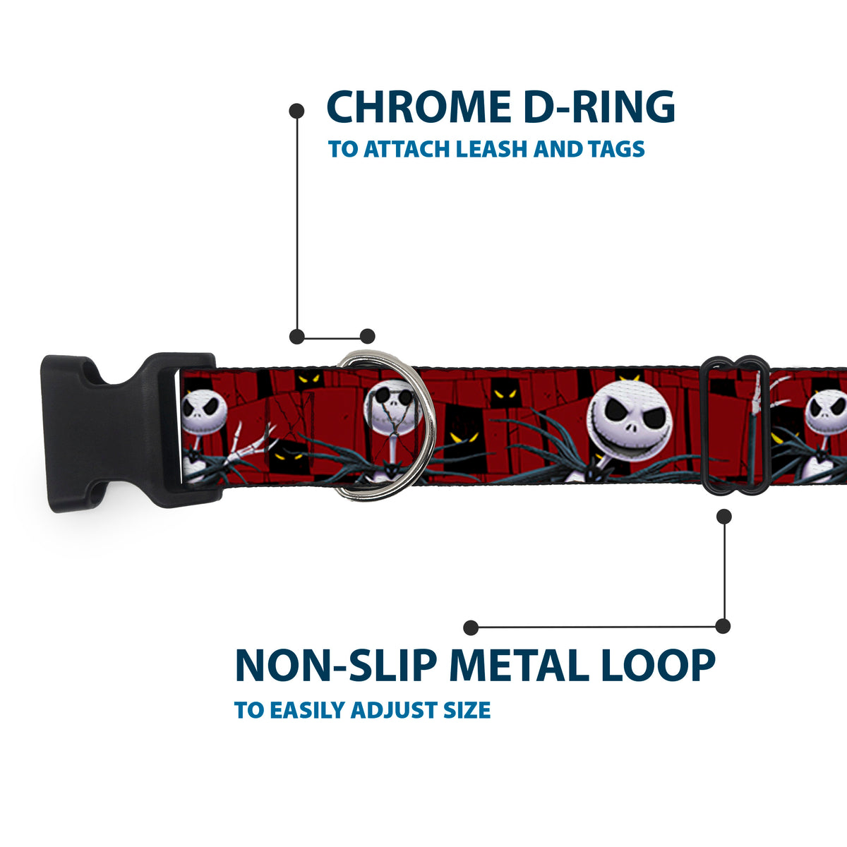 Plastic Clip Collar - Nightmare Before Christmas 3-Jack Poses/Peeping Eyes Burgundy/Black/Yellow Dog Collars Plastic Clip Side Release Disney