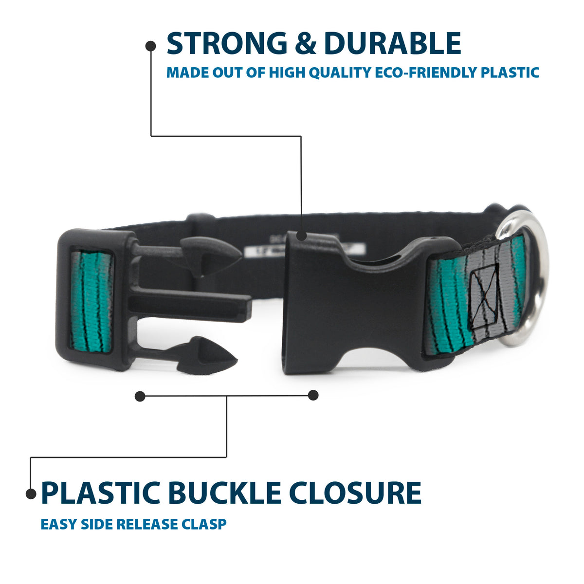 Plastic Clip Collar - Cheshire Cat Stripes Gray/Teal/Black Dog Collars Plastic Clip Side Release Disney