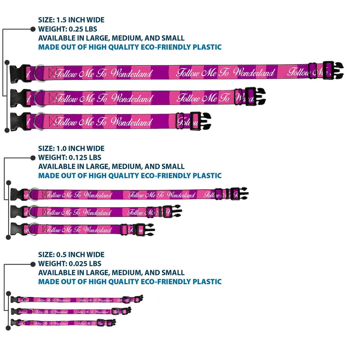 Plastic Clip Collar - Cheshire Cat Stripe/FOLLOW ME TO WONDERLAND Pink/Purple/White Dog Collars Plastic Clip Side Release Disney