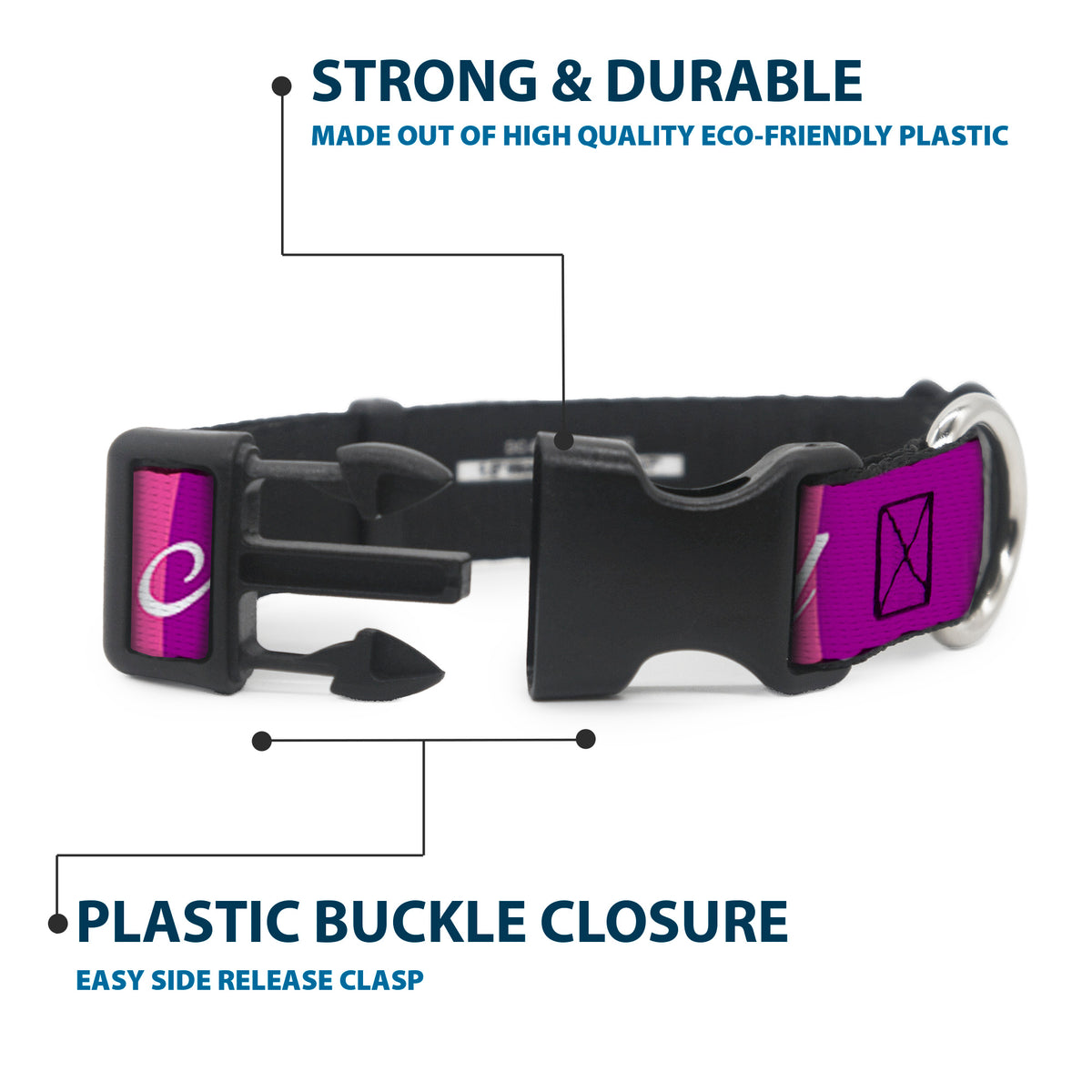Plastic Clip Collar - Cheshire Cat Stripe/FOLLOW ME TO WONDERLAND Pink/Purple/White Dog Collars Plastic Clip Side Release Disney