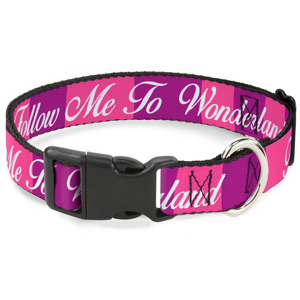 Plastic Clip Collar - Cheshire Cat Stripe/FOLLOW ME TO WONDERLAND Pink/Purple/White Dog Collars Plastic Clip Side Release Disney