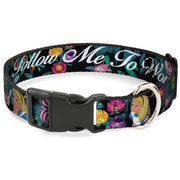Plastic Clip Collar - Alice/Cheshire Cat/Flowers Poses2/FOLLOW ME TO WONDERLAND Black/Multi Color/White Dog Collars Plastic Clip Side Release Disney