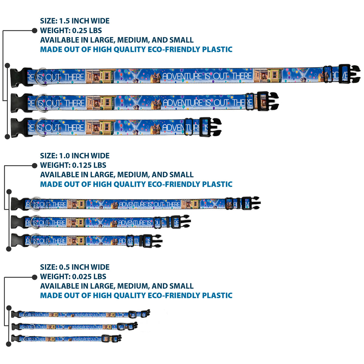 Plastic Clip Collar - ADVENTURE IS OUT THERE/Carl on Porch/Flying House/Balloons Blues/White/Multi Color Dog Collars Plastic Clip Side Release Disney