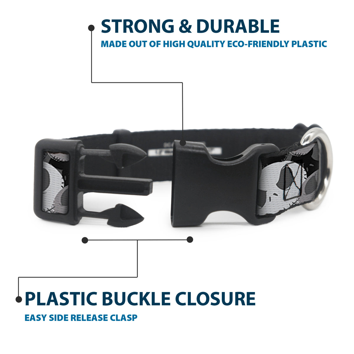 Plastic Clip Collar - Nightmare Before Christmas Jack Expression Stacked Black/Grays Dog Collars Plastic Clip Side Release Disney