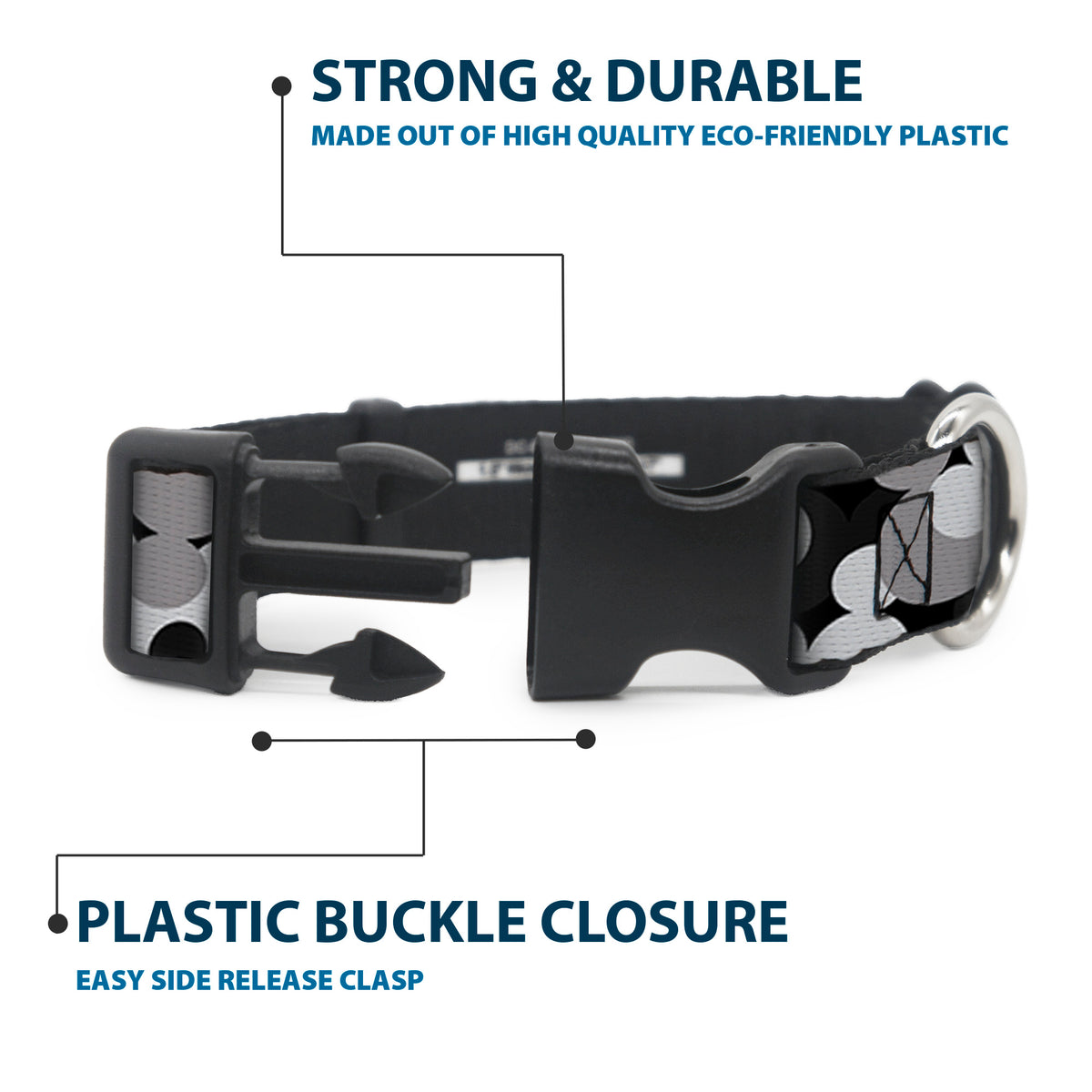 Plastic Clip Collar - Mickey Mouse Head Stacked Black/Grays Dog Collars Plastic Clip Side Release Disney