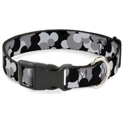 Plastic Clip Collar - Mickey Mouse Head Stacked Black/Grays Dog Collars Plastic Clip Side Release Disney