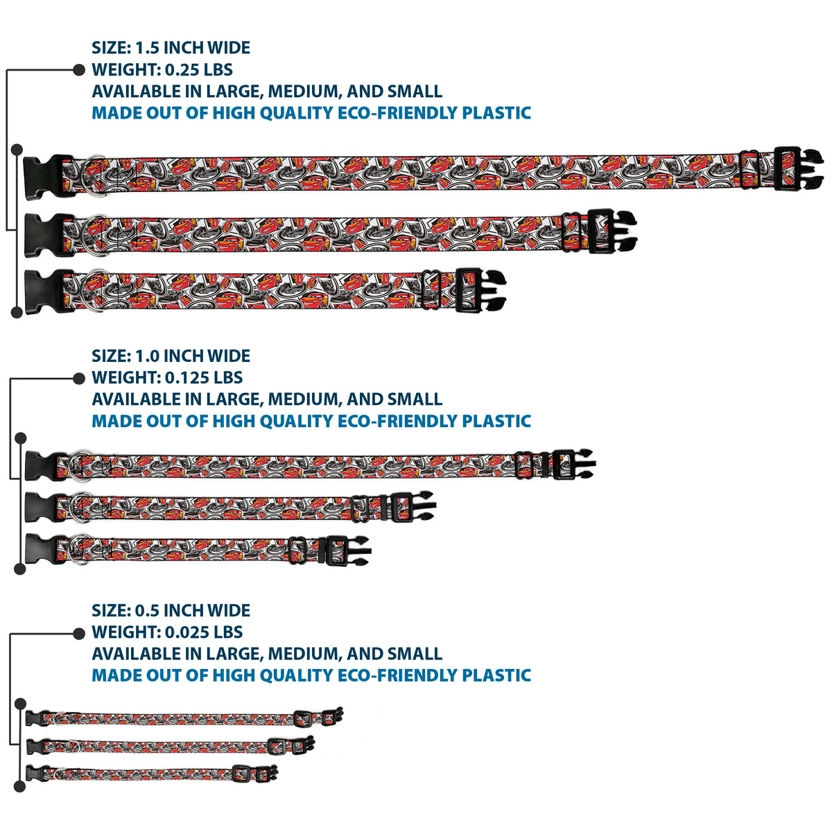 Plastic Clip Collar - Cars 3 Lightning McQueen/Storm Jackson Poses Scattered White Dog Collars Plastic Clip Side Release Disney