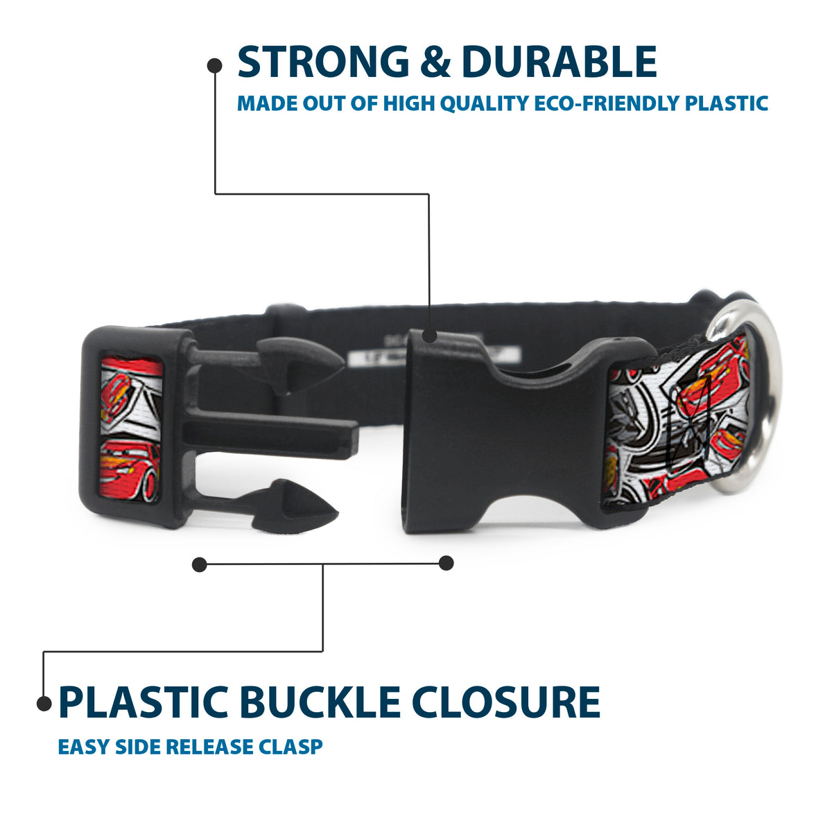 Plastic Clip Collar - Cars 3 Lightning McQueen/Storm Jackson Poses Scattered White Dog Collars Plastic Clip Side Release Disney