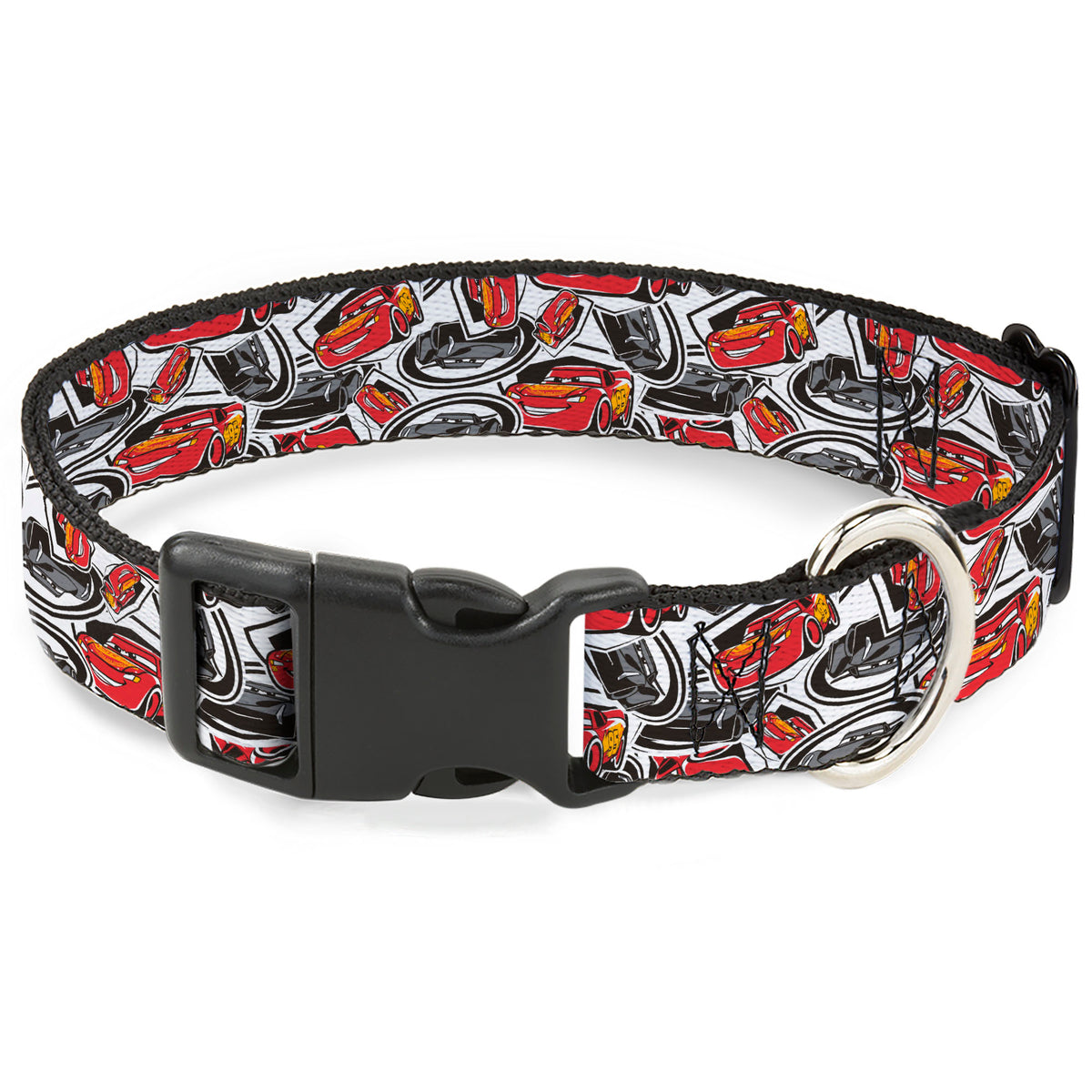 Plastic Clip Collar - Cars 3 Lightning McQueen/Storm Jackson Poses Scattered White Dog Collars Plastic Clip Side Release Disney