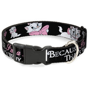 Plastic Clip Collar - Aristocats Marie 3-Poses BECAUSE I'M A LADY THAT'S WHY Black/White/Pink Dog Collars Plastic Clip Side Release Disney