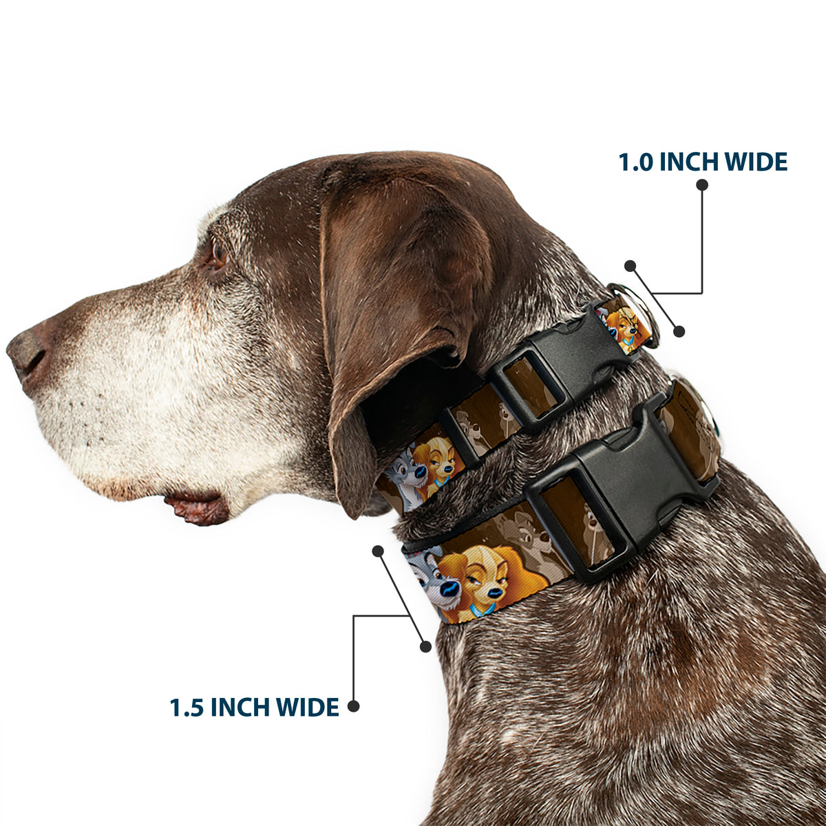Plastic Clip Collar - Lady and Tramp 2-Poses/Spaghetti Kiss Scene Browns Dog Collars Plastic Clip Side Release Disney