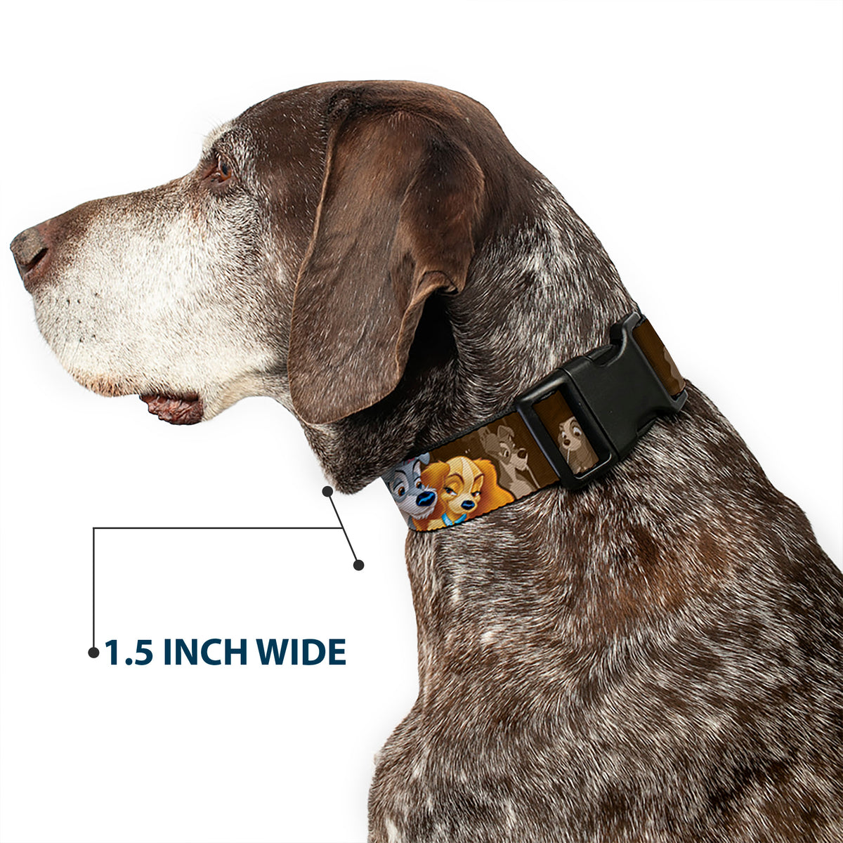 Plastic Clip Collar - Lady and Tramp 2-Poses/Spaghetti Kiss Scene Browns Dog Collars Plastic Clip Side Release Disney