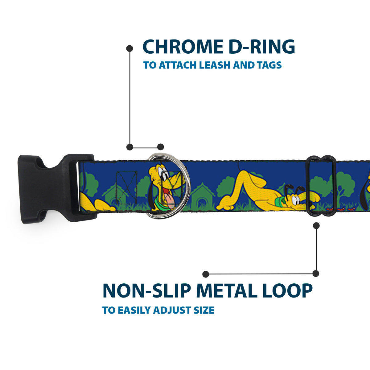 Plastic Clip Collar - Pluto 4-Poses/Landscape Blue/Green Dog Collars Plastic Clip Side Release Disney