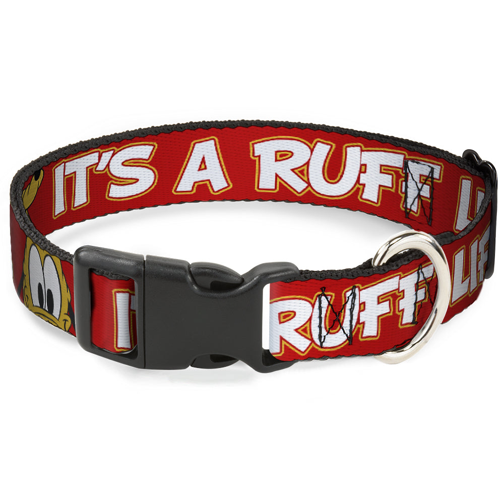 Plastic Clip Collar - Pluto 2-Pose IT'S A RUFF LIFE Red/Yellow/White Dog Collars Plastic Clip Side Release Disney