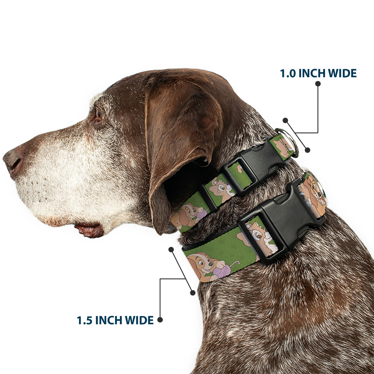 Plastic Clip Collar - Lady and Tramp 6-Poses Olive Green Dog Collars Plastic Clip Side Release Disney