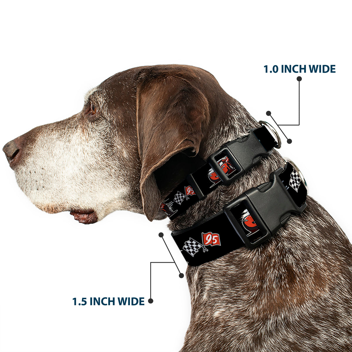 Plastic Clip Collar - Cars 3 Lightning McQueen Caricature/Race Flags Black/White/Red Dog Collars Plastic Clip Side Release Disney