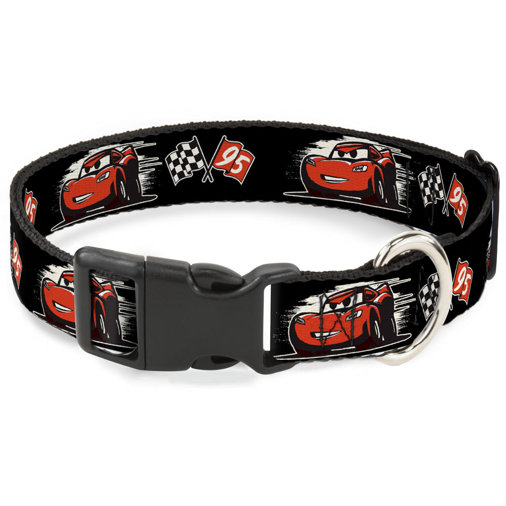 Plastic Clip Collar - Cars 3 Lightning McQueen Caricature/Race Flags Black/White/Red Dog Collars Plastic Clip Side Release Disney