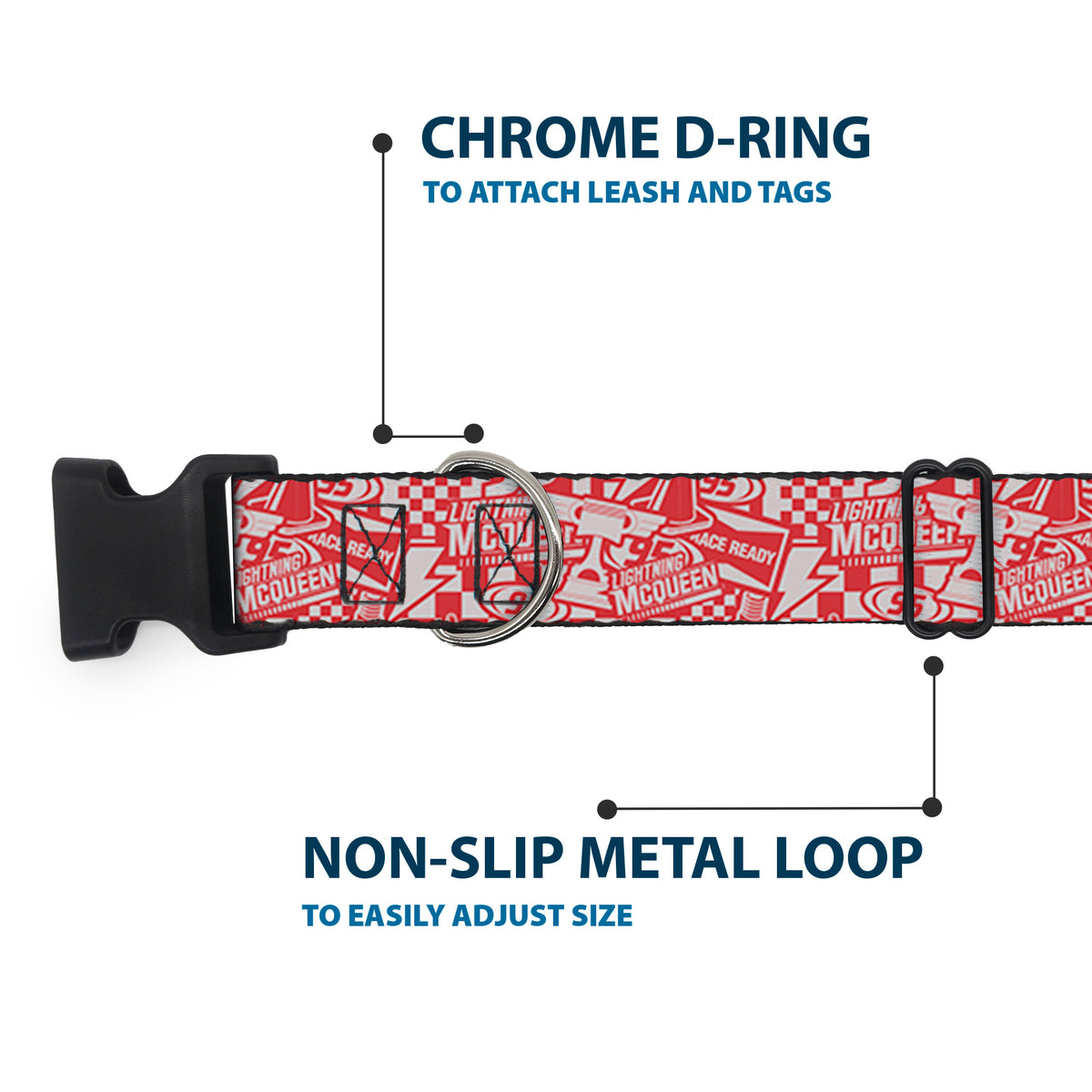 Plastic Clip Collar - Cars 3 LIGHTNING MCQUEEN Icons Collage White/Red Dog Collars Plastic Clip Side Release Disney