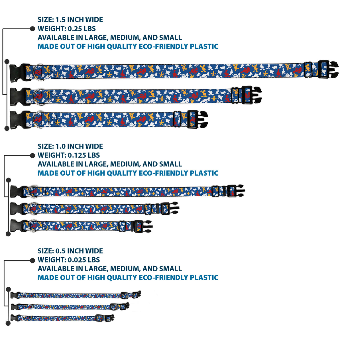 Plastic Clip Collar - Donald Duck Face/Poses Scattered Blue/White/Red/Yellow Dog Collars Plastic Clip Side Release Disney