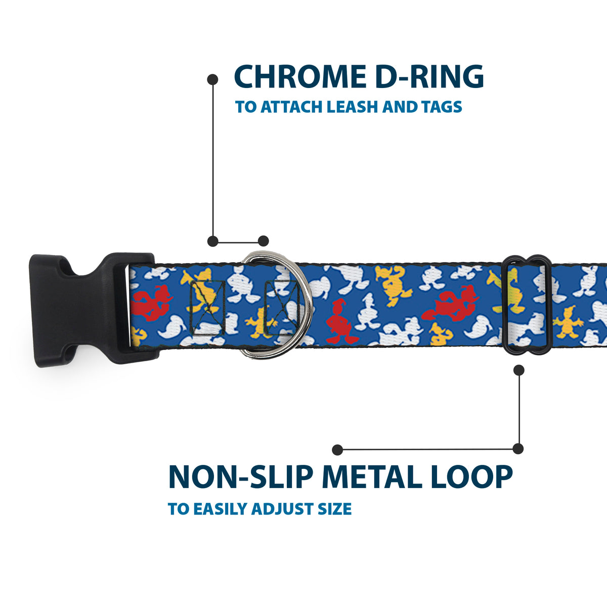 Plastic Clip Collar - Donald Duck Face/Poses Scattered Blue/White/Red/Yellow Dog Collars Plastic Clip Side Release Disney