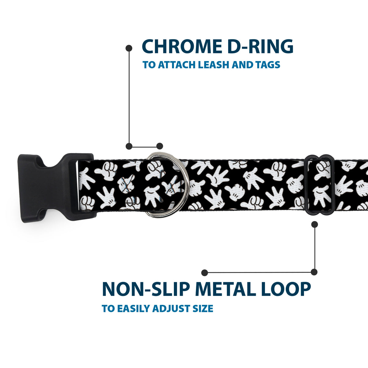 Plastic Clip Collar - Mickey Mouse Hand Gestures2 Scattered Black/White Dog Collars Plastic Clip Side Release Disney
