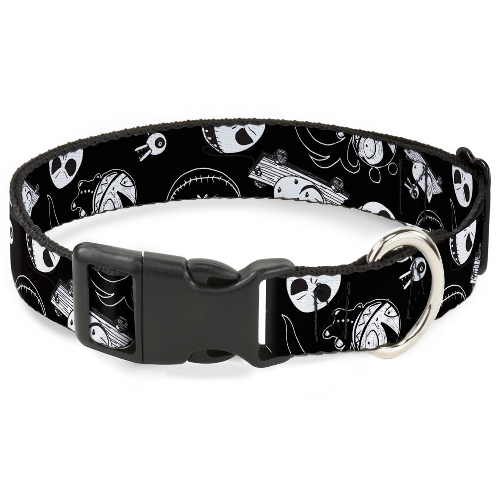 Plastic Clip Collar - Nightmare Before Christmas Jack Expressions/Scary Teddy/Killer Duck Collage Black/White Dog Collars Plastic Clip Side Release Disney