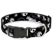 Plastic Clip Collar - Nightmare Before Christmas Jack Expressions/Scary Teddy/Killer Duck Collage Black/White Dog Collars Plastic Clip Side Release Disney