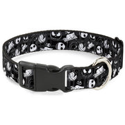 Plastic Clip Collar - Nightmare Before Christmas Jack Expressions/Scary Teddy/Killer Duck Collage2 Plaid Black/Gray/White Dog Collars Plastic Clip Side Release Disney