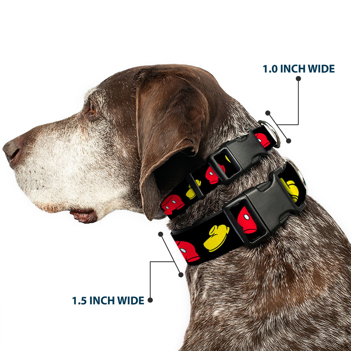 Plastic Clip Collar - Mickey Mouse Shorts and Shoes Black/Red/Yellow Dog Collars Plastic Clip Side Release Disney