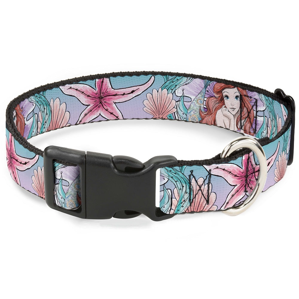 Plastic Clip Collar - The Little Mermaid Ariel Sketch4 Pose/Shells/Kelp Blues/Pinks Dog Collars Plastic Clip Side Release Disney
