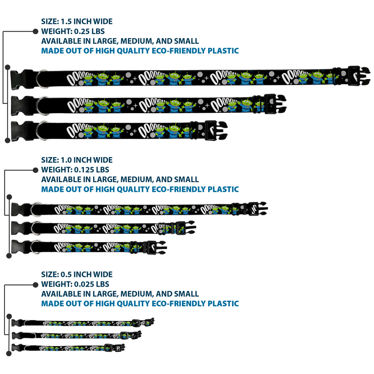 Plastic Clip Collar - Toy Story 3-Aliens OOOOOHHH Black/White/Gray Dog Collars Plastic Clip Side Release Disney