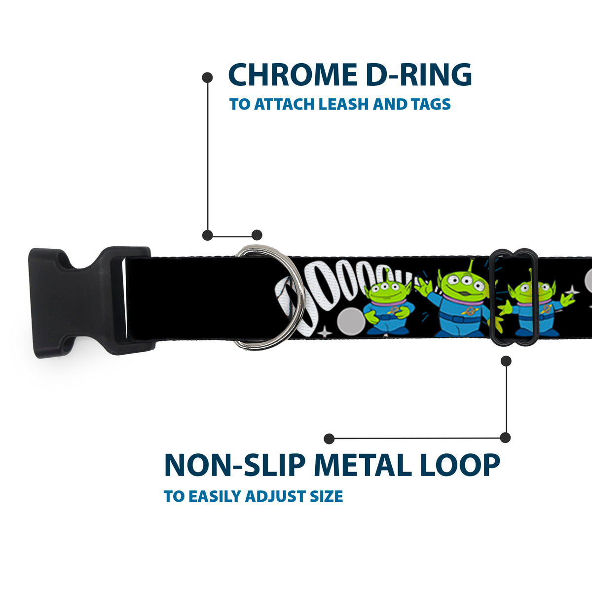 Plastic Clip Collar - Toy Story 3-Aliens OOOOOHHH Black/White/Gray Dog Collars Plastic Clip Side Release Disney