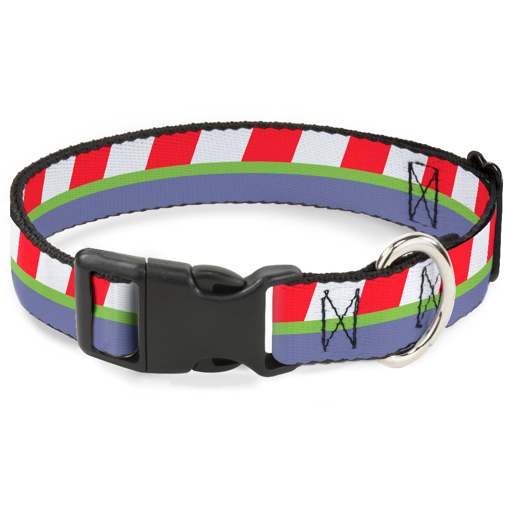 Plastic Clip Collar - Toy Story Buzz Lightyear Bounding Striping Red/White/Green/Purple Dog Collars Plastic Clip Side Release Disney