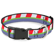 Plastic Clip Collar - Toy Story Buzz Lightyear Bounding Striping Red/White/Green/Purple Dog Collars Plastic Clip Side Release Disney