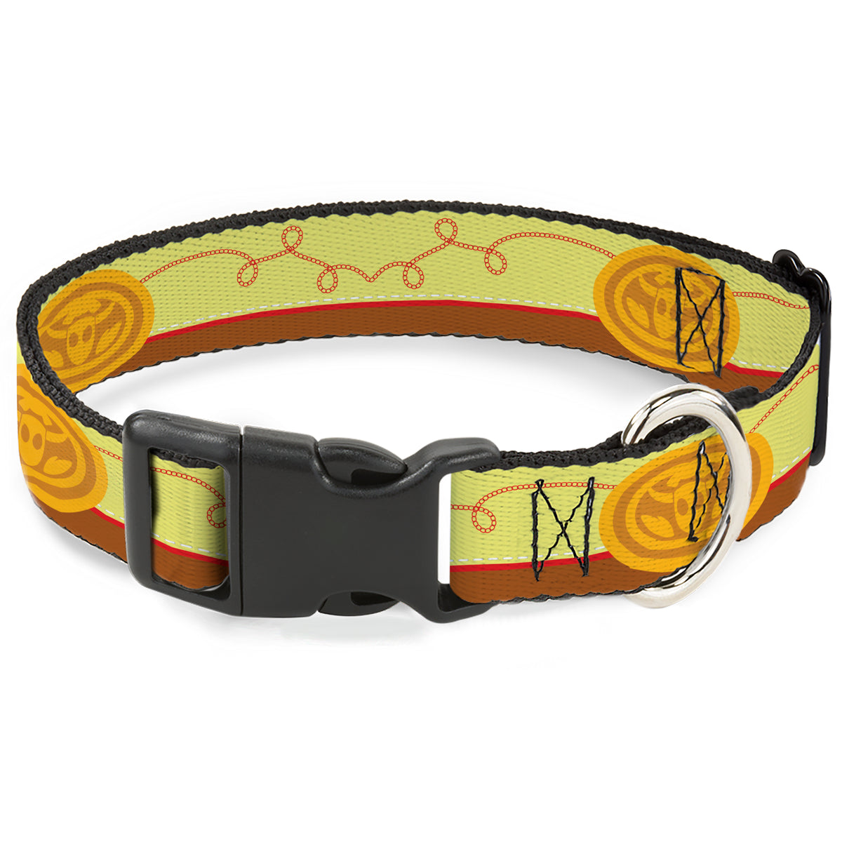 Plastic Clip Collar - Toy Story Woody Bounding Cowboy Buckle Stripe Yellow/Red/Brown Dog Collars Plastic Clip Side Release Disney