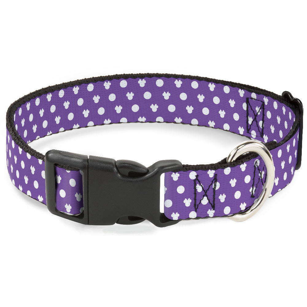 Plastic Clip Collar - Minnie Mouse Ears Monogram/Dots Purple/White Dog Collars Plastic Clip Side Release Disney
