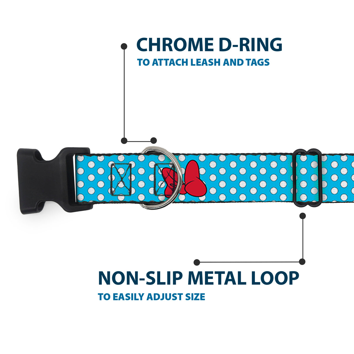 Plastic Clip Collar - Minnie Mouse Dots Blue/Black/White Dog Collars Plastic Clip Side Release Disney