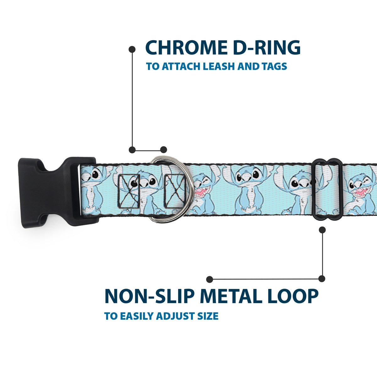 Plastic Clip Collar - Stitch 3-Poses Sky Blue/Black/White Dog Collars Plastic Clip Side Release Disney