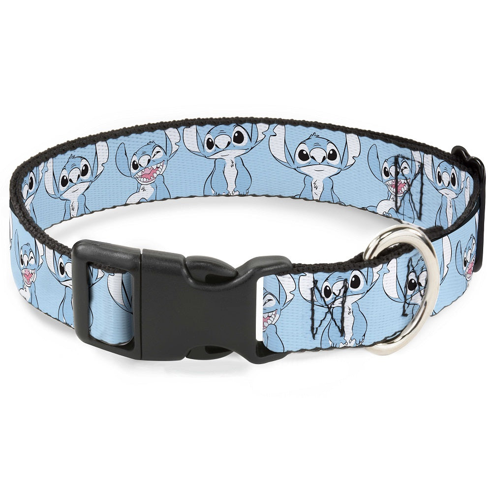 Plastic Clip Collar - Stitch 3-Poses Sky Blue/Black/White Dog Collars Plastic Clip Side Release Disney