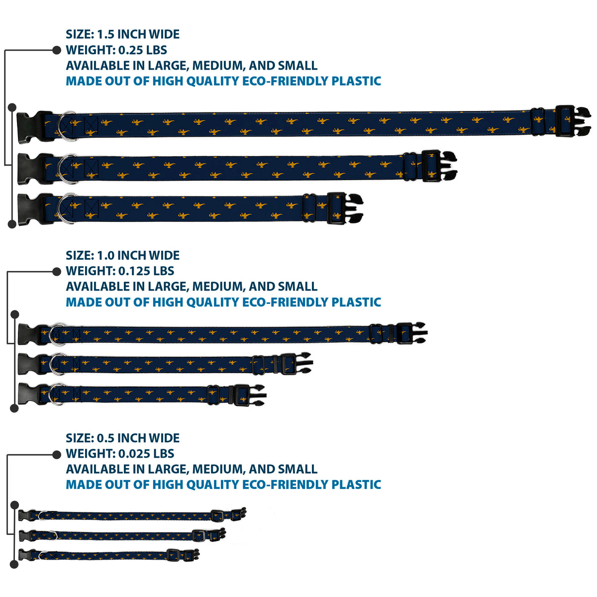 Plastic Clip Collar - Aladdin Genie Lamp Monogram Navy/Gold Dog Collars Plastic Clip Side Release Disney